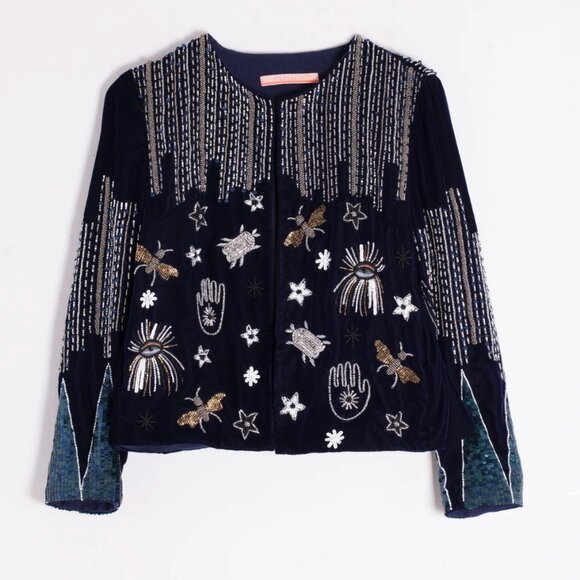 Anthropologie Vilagallo Emilia Embellished Beaded Velvet Jacket Blazer US 8 - Picture 4 of 10